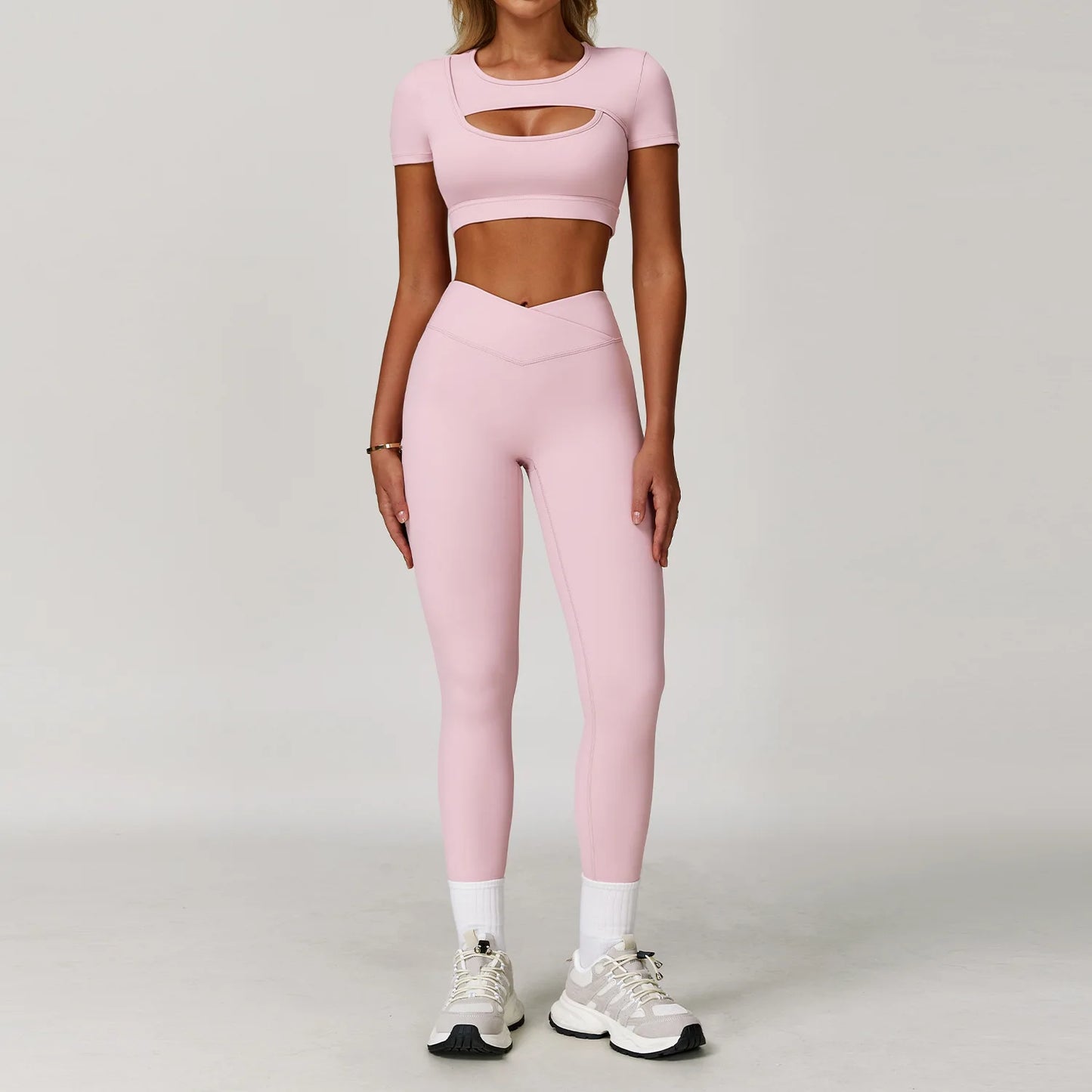 Wholesale High Waist Workout Sets for Women - High Support Long Sleeve and Short Sleeve Gym Activewear with Tummy Control Leggings