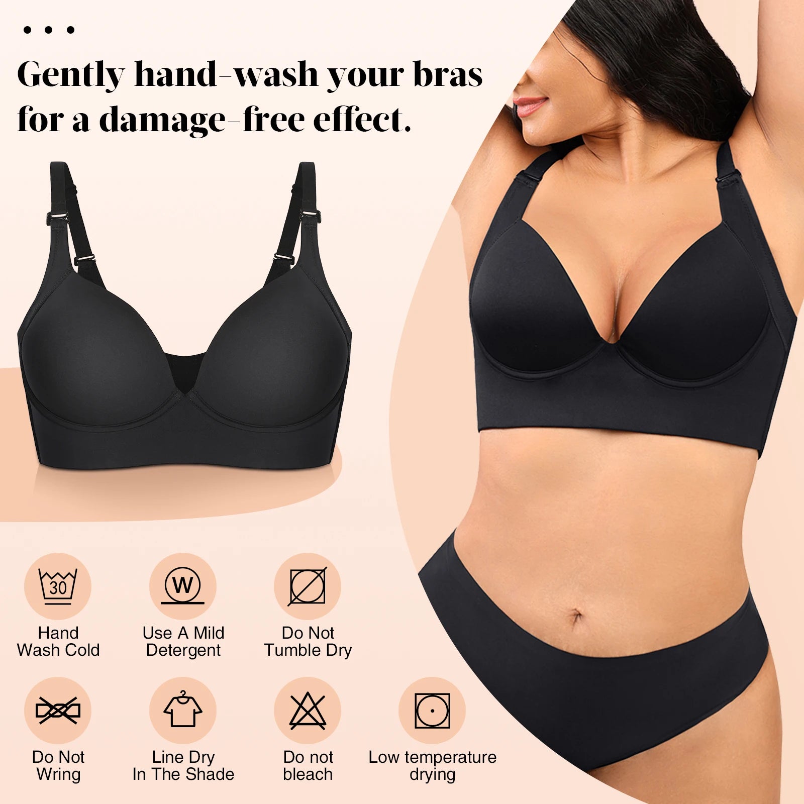 Hexin Seamless Invisible Push-Up Deep Cup Bra with Back Fat Concealment for Plus Size Women