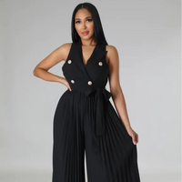 Ohsisa Elegant V-Neck Sleeveless Backless Pleated Wide Leg Jumpsuit for Women - Summer Collection