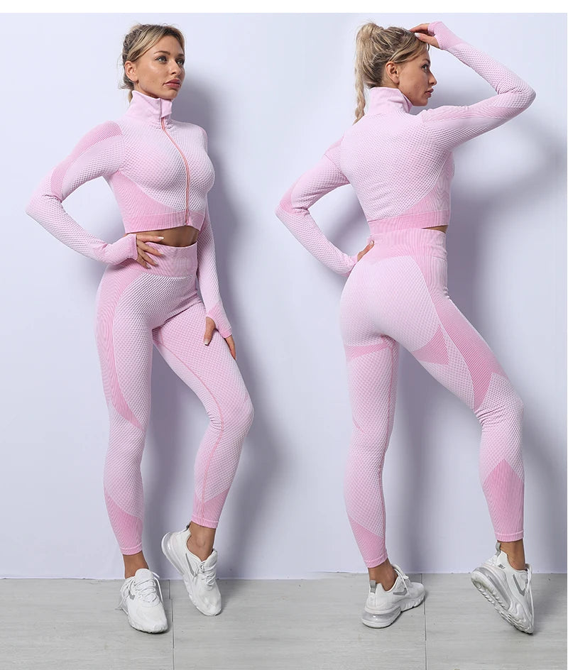2025 New LD Color Seamless Long Sleeve Activewear Yoga Sets for Women