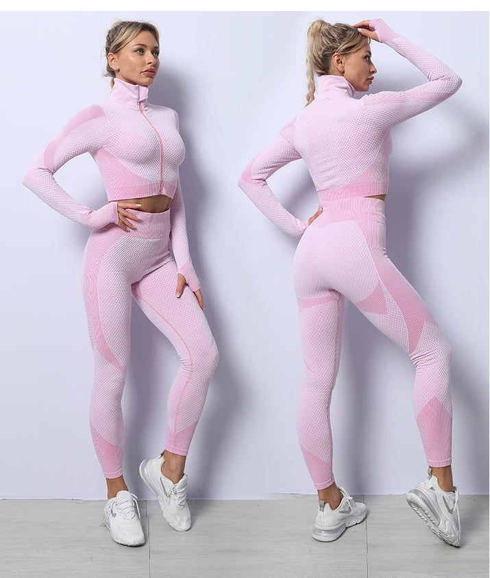 2025 New LD Color Seamless Long Sleeve Activewear Yoga Sets for Women