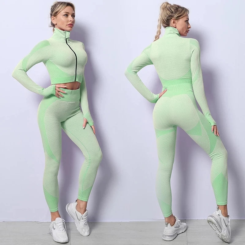 2025 New LD Color Seamless Long Sleeve Activewear Yoga Sets for Women