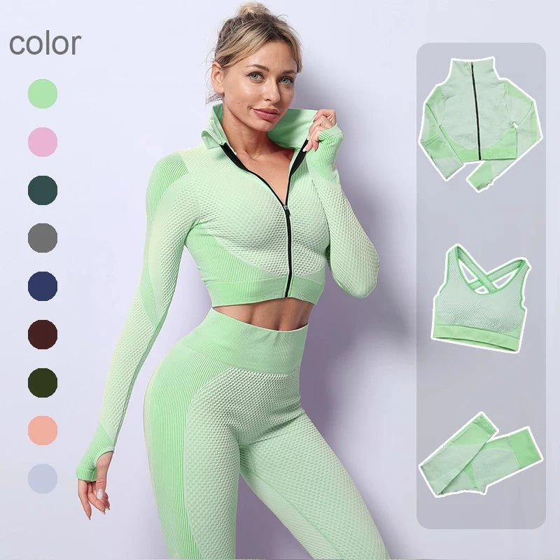 2025 New LD Color Seamless Long Sleeve Activewear Yoga Sets for Women