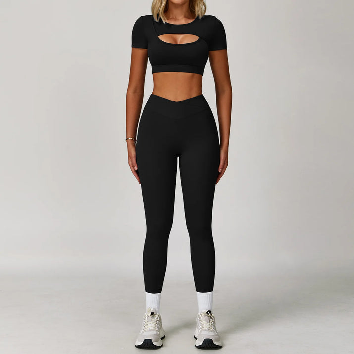 Wholesale High Waist Workout Sets for Women - High Support Long Sleeve and Short Sleeve Gym Activewear with Tummy Control Leggings