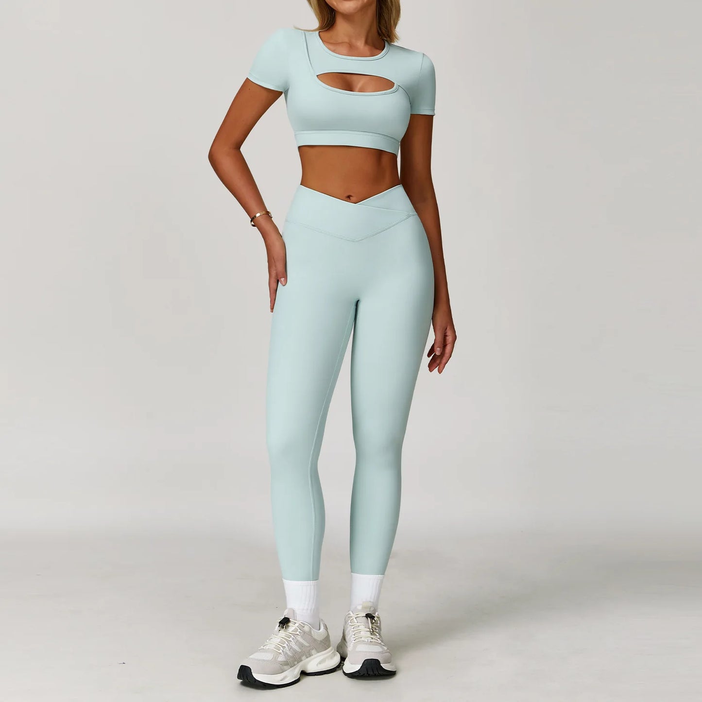 Wholesale High Waist Workout Sets for Women - High Support Long Sleeve and Short Sleeve Gym Activewear with Tummy Control Leggings