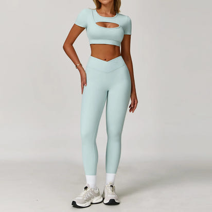 Wholesale High Waist Workout Sets for Women - High Support Long Sleeve and Short Sleeve Gym Activewear with Tummy Control Leggings