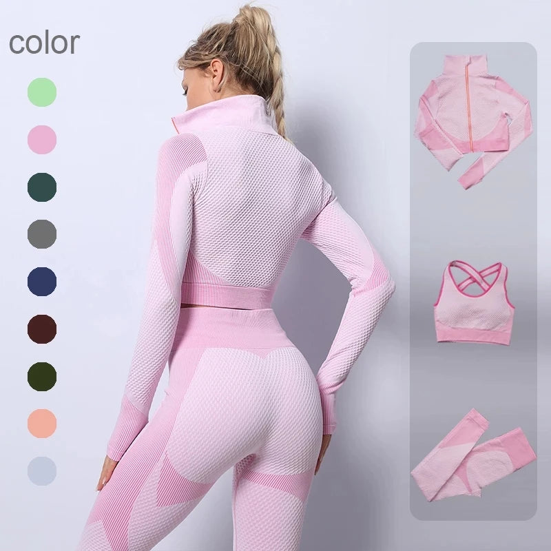 2025 New LD Color Seamless Long Sleeve Activewear Yoga Sets for Women