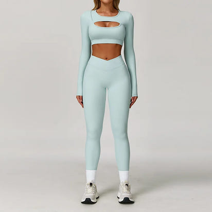 Wholesale High Waist Workout Sets for Women - High Support Long Sleeve and Short Sleeve Gym Activewear with Tummy Control Leggings