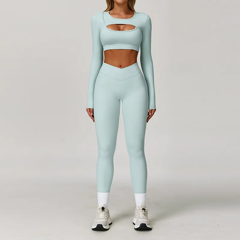 Wholesale High Waist Workout Sets for Women - High Support Long Sleeve and Short Sleeve Gym Activewear with Tummy Control Leggings