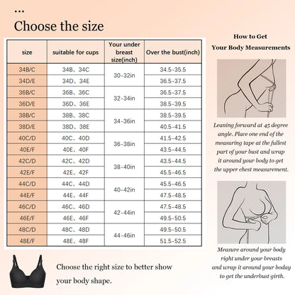 Hexin Seamless Invisible Push-Up Deep Cup Bra with Back Fat Concealment for Plus Size Women