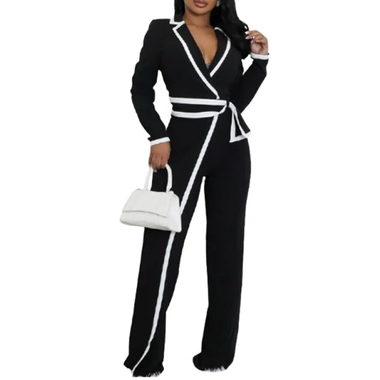 2025 Women Long-Sleeved Jumpsuits Playsuits Formal Striped Pattern with Sashes Decoration Breathable Contrast Color for Autumn