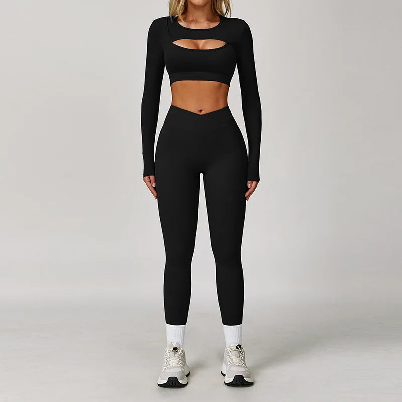 Wholesale High Waist Workout Sets for Women - High Support Long Sleeve and Short Sleeve Gym Activewear with Tummy Control Leggings