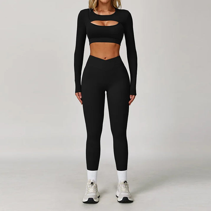 Wholesale High Waist Workout Sets for Women - High Support Long Sleeve and Short Sleeve Gym Activewear with Tummy Control Leggings