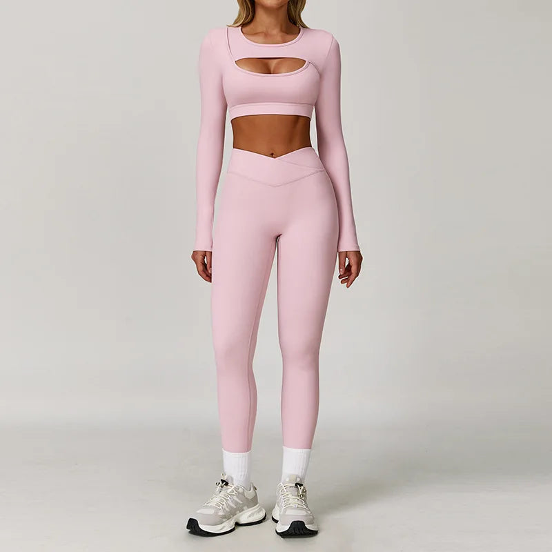 Wholesale High Waist Workout Sets for Women - High Support Long Sleeve and Short Sleeve Gym Activewear with Tummy Control Leggings