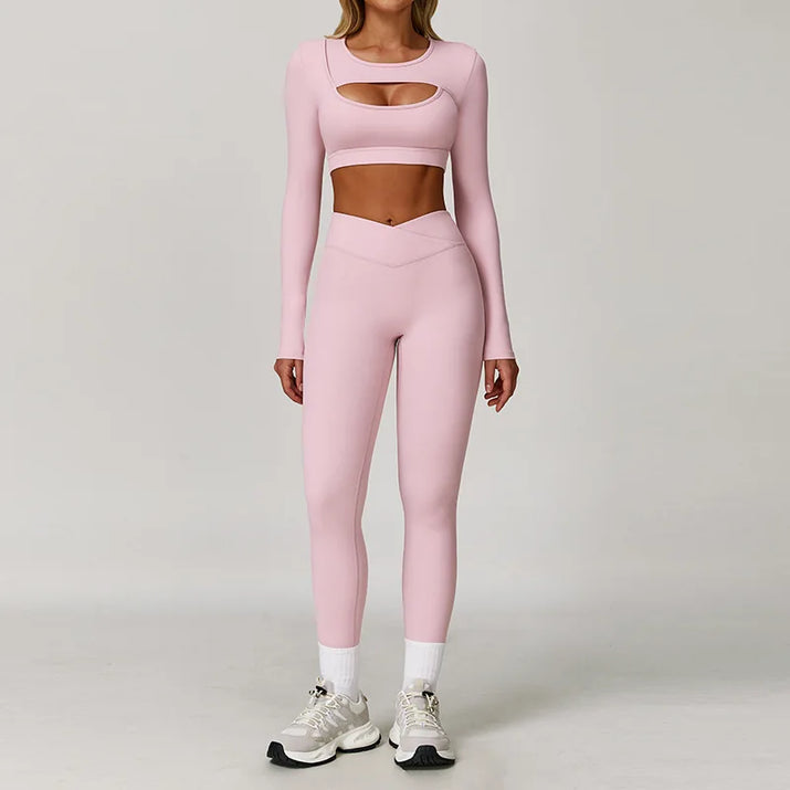Wholesale High Waist Workout Sets for Women - High Support Long Sleeve and Short Sleeve Gym Activewear with Tummy Control Leggings