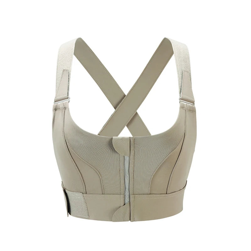 Plus Size Women's Sports Bra with Front Zipper and Adjustable Straps - Shockproof Crop Top Yoga Vest for Gym Fitness