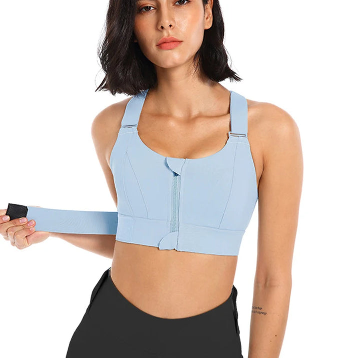 Plus Size Women's Sports Bra with Front Zipper and Adjustable Straps - Shockproof Crop Top Yoga Vest for Gym Fitness