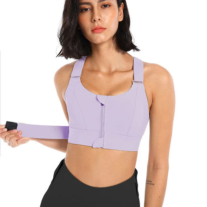 Plus Size Women's Sports Bra with Front Zipper and Adjustable Straps - Shockproof Crop Top Yoga Vest for Gym Fitness